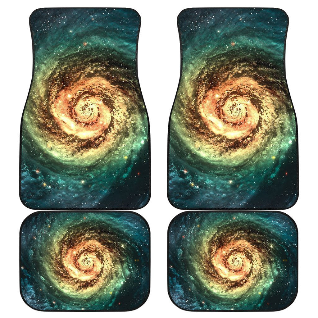 Green Yellow Spiral Galaxy Space Print Front and Back Car Floor Mats GearFrost