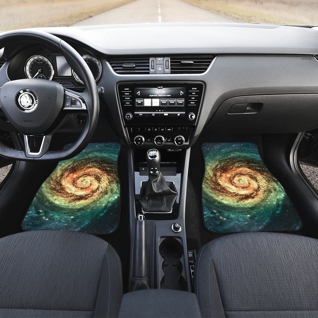 Green Yellow Spiral Galaxy Space Print Front Car Floor Mats GearFrost