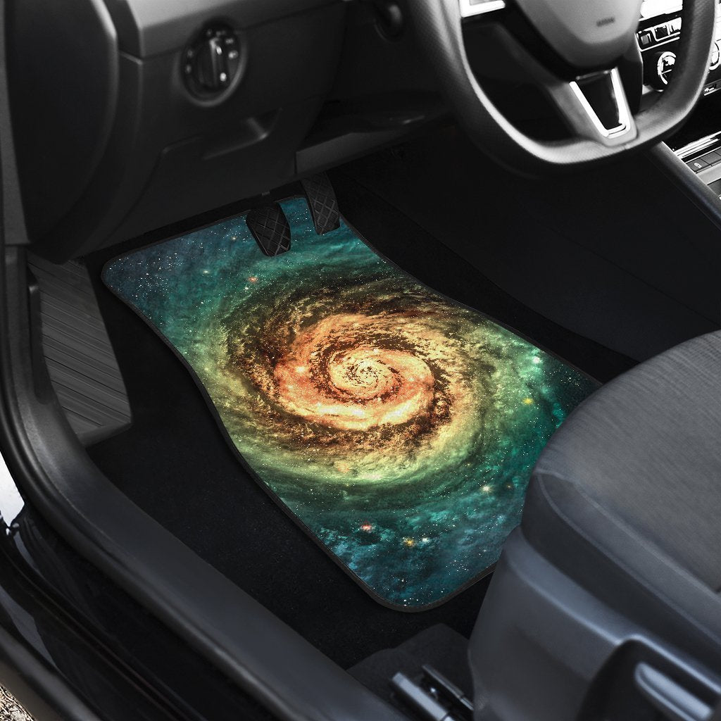 Green Yellow Spiral Galaxy Space Print Front Car Floor Mats GearFrost