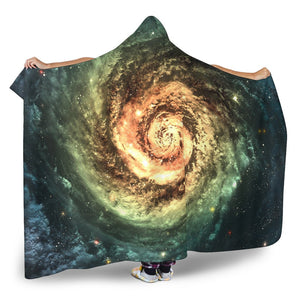 Green Yellow Spiral Galaxy Space Print Hooded Blanket GearFrost