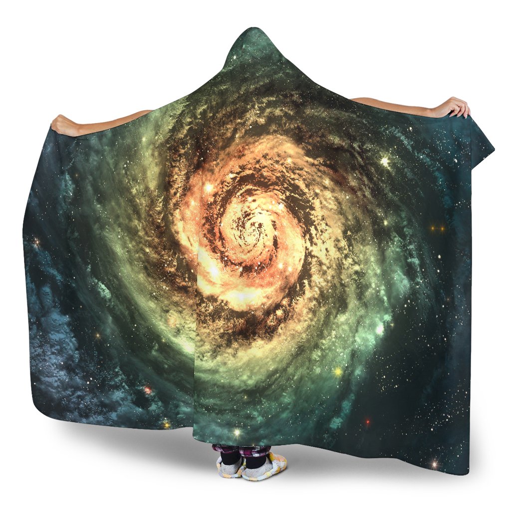Green Yellow Spiral Galaxy Space Print Hooded Blanket GearFrost