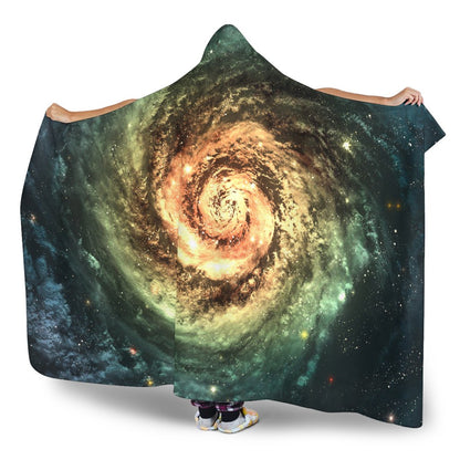 Green Yellow Spiral Galaxy Space Print Hooded Blanket GearFrost