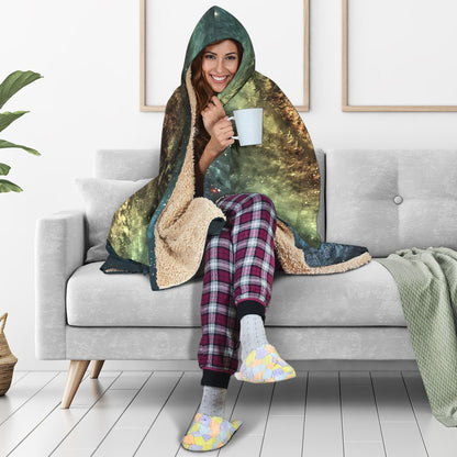 Green Yellow Spiral Galaxy Space Print Hooded Blanket GearFrost