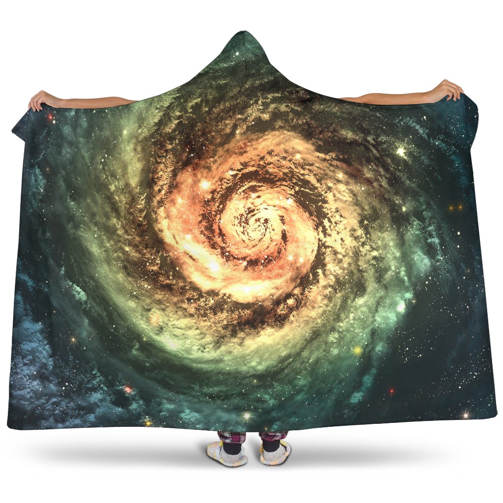 Green Yellow Spiral Galaxy Space Print Hooded Blanket GearFrost
