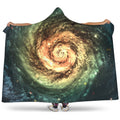 Green Yellow Spiral Galaxy Space Print Hooded Blanket