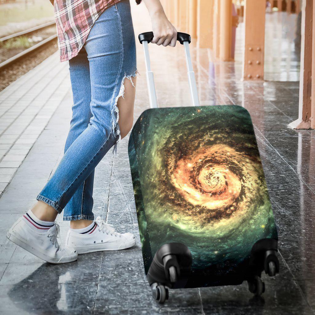 Green Yellow Spiral Galaxy Space Print Luggage Cover GearFrost