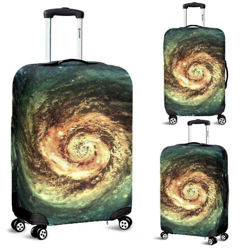 Green Yellow Spiral Galaxy Space Print Luggage Cover GearFrost