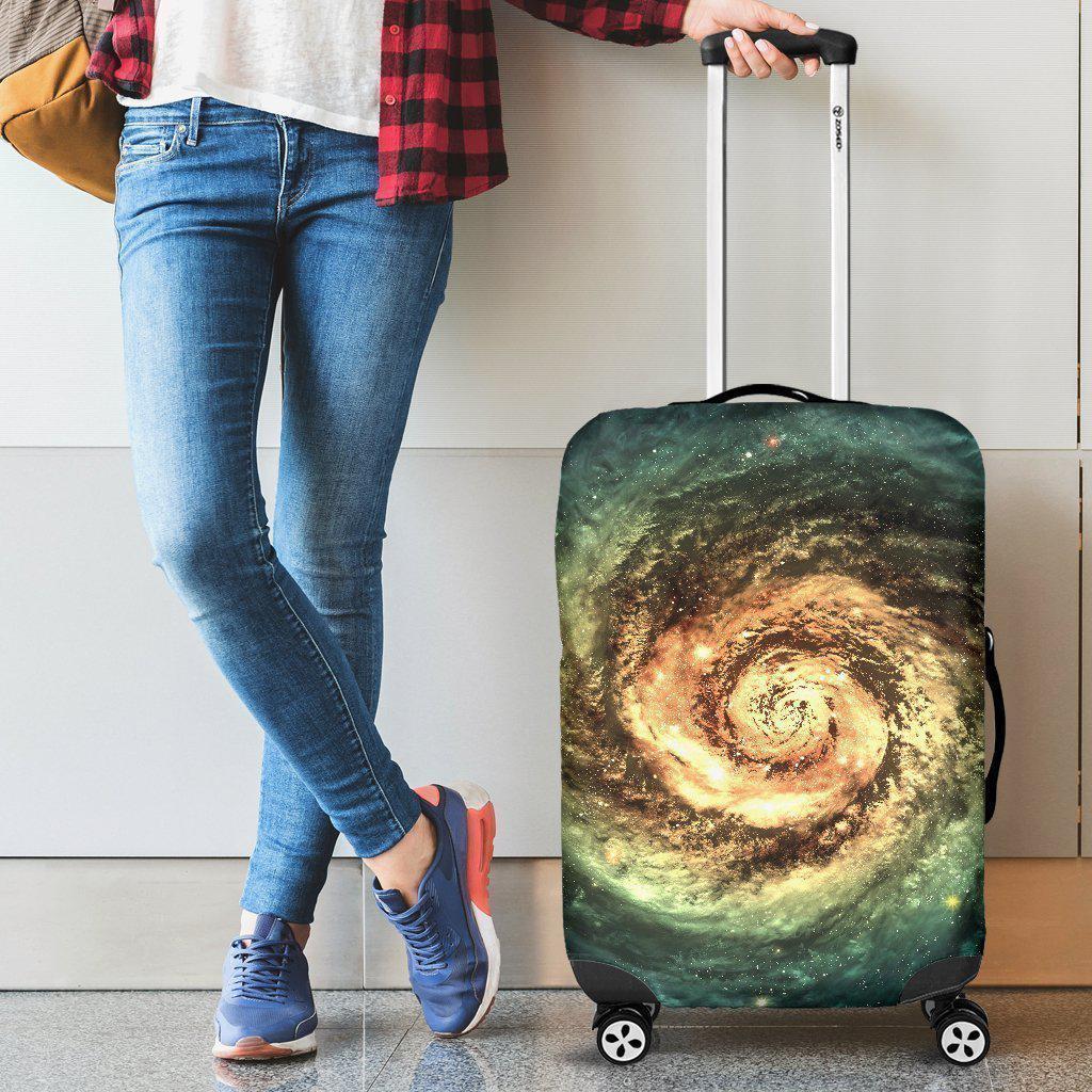 Green Yellow Spiral Galaxy Space Print Luggage Cover GearFrost