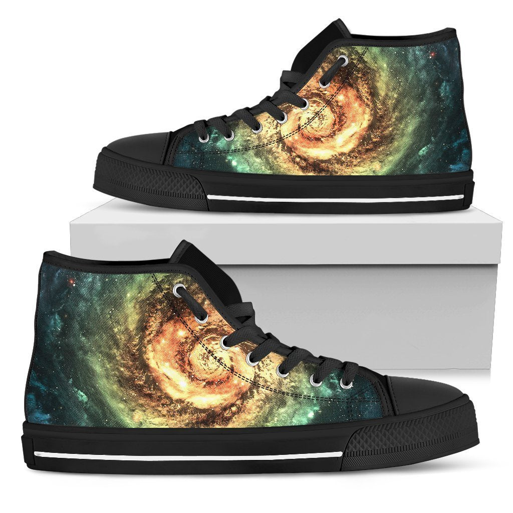 Green Yellow Spiral Galaxy Space Print Men's High Top Shoes GearFrost