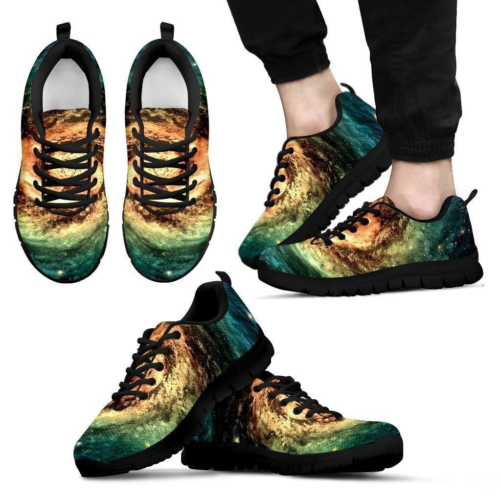 Green Yellow Spiral Galaxy Space Print Men's Sneakers GearFrost