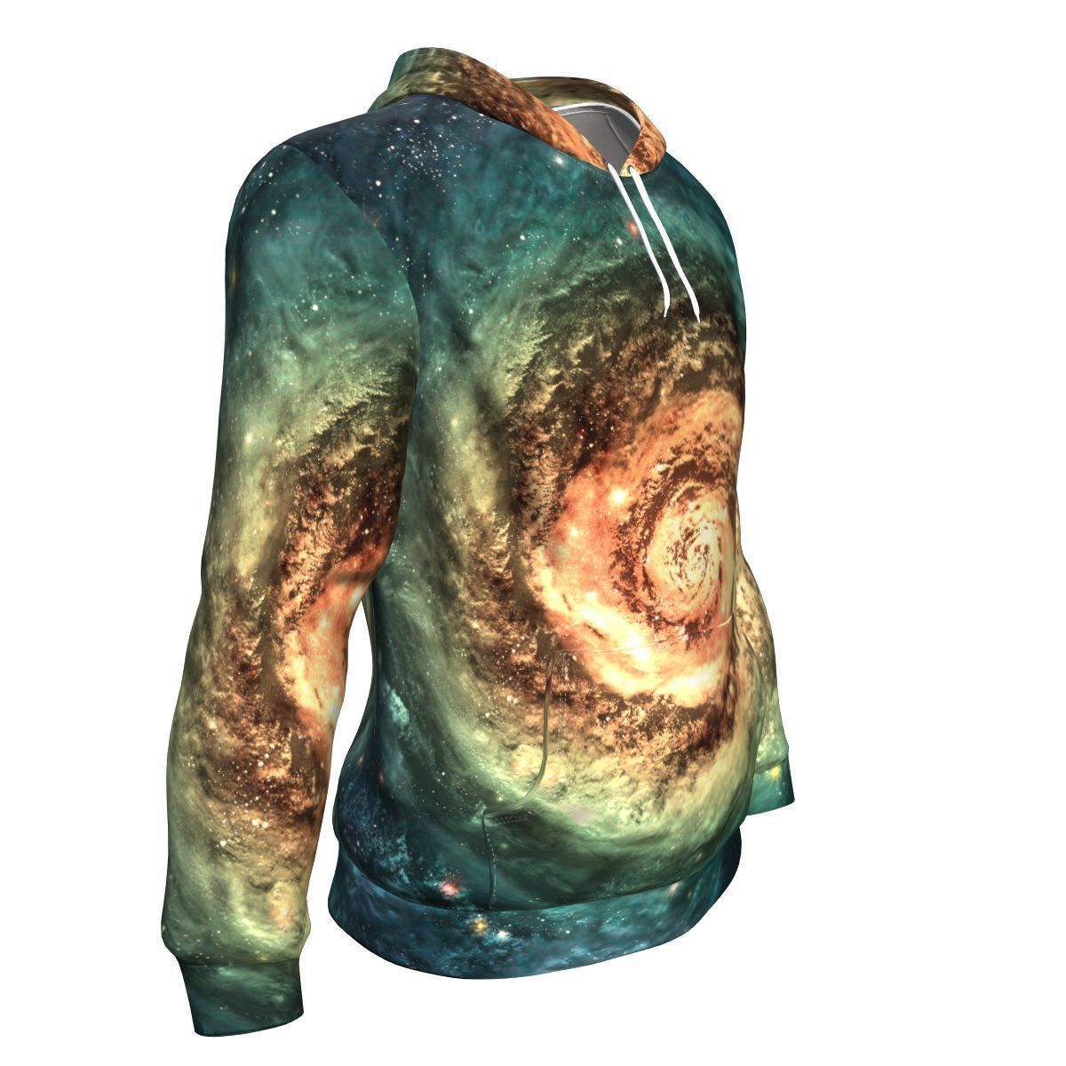 Green Yellow Spiral Galaxy Space Print Unisex Pullover Hoodie GearFrost