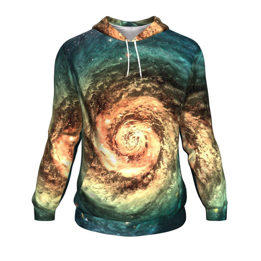 Green Yellow Spiral Galaxy Space Print Unisex Pullover Hoodie GearFrost