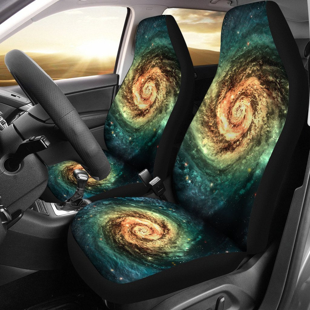 Green Yellow Spiral Galaxy Space Print Universal Fit Car Seat Covers GearFrost
