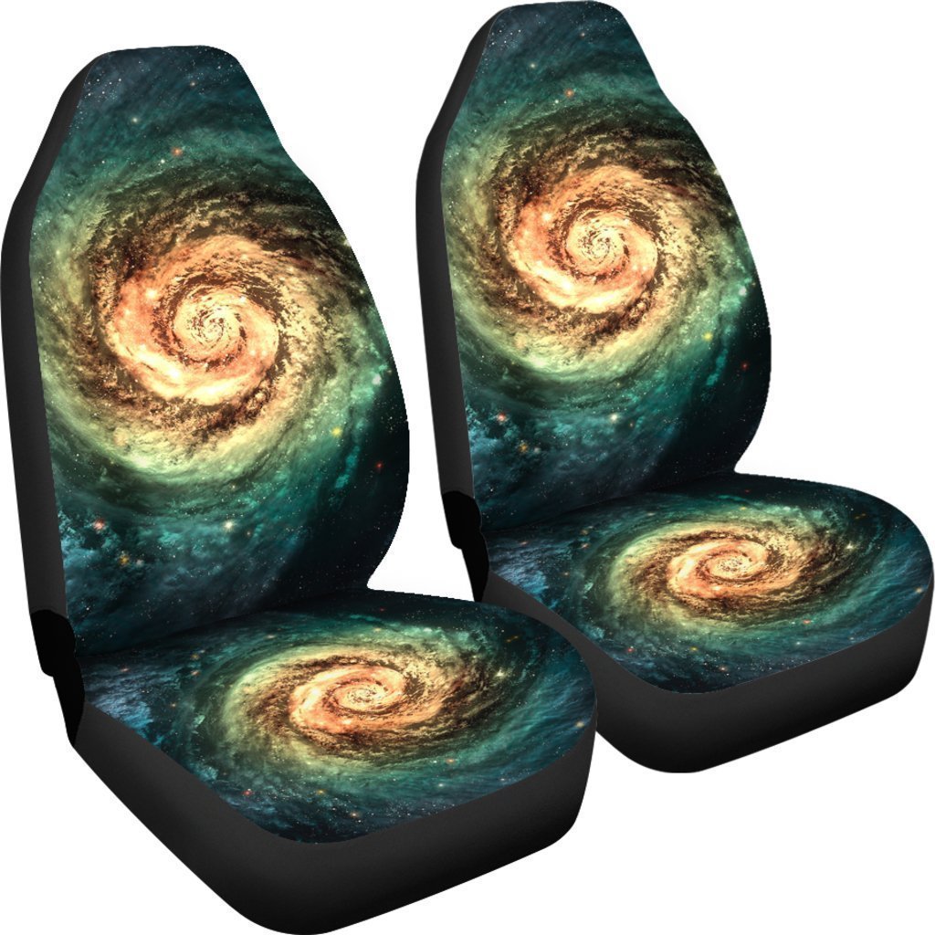 Green Yellow Spiral Galaxy Space Print Universal Fit Car Seat Covers GearFrost