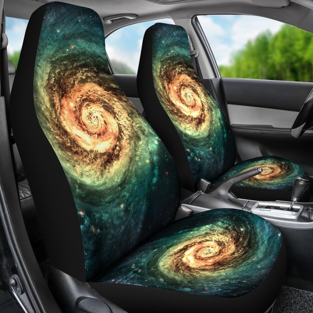 Green Yellow Spiral Galaxy Space Print Universal Fit Car Seat Covers GearFrost