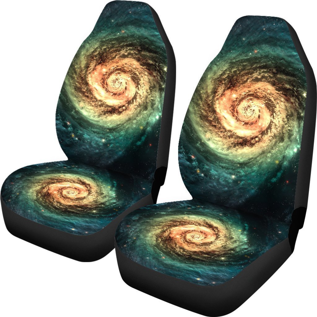 Green Yellow Spiral Galaxy Space Print Universal Fit Car Seat Covers GearFrost