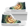 Green Yellow Spiral Galaxy Space Print White High Top Sneakers