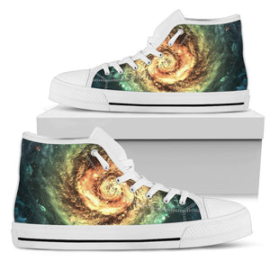 Green Yellow Spiral Galaxy Space Print Women's High Top Shoes GearFrost