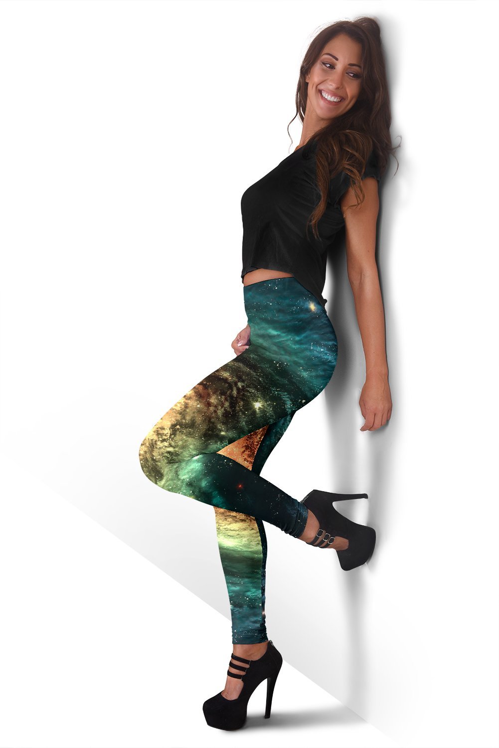 Green Yellow Spiral Galaxy Space Print Women's Leggings GearFrost