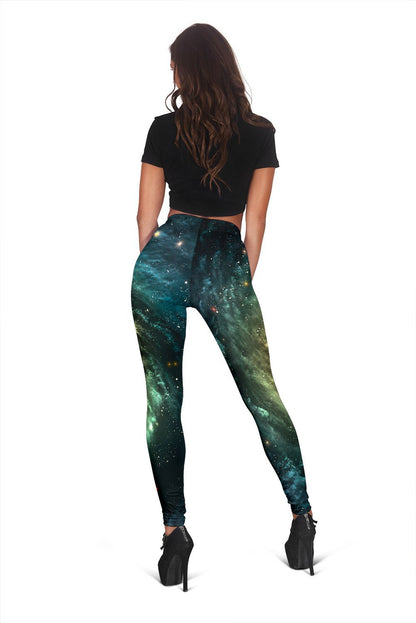 Green Yellow Spiral Galaxy Space Print Women's Leggings GearFrost