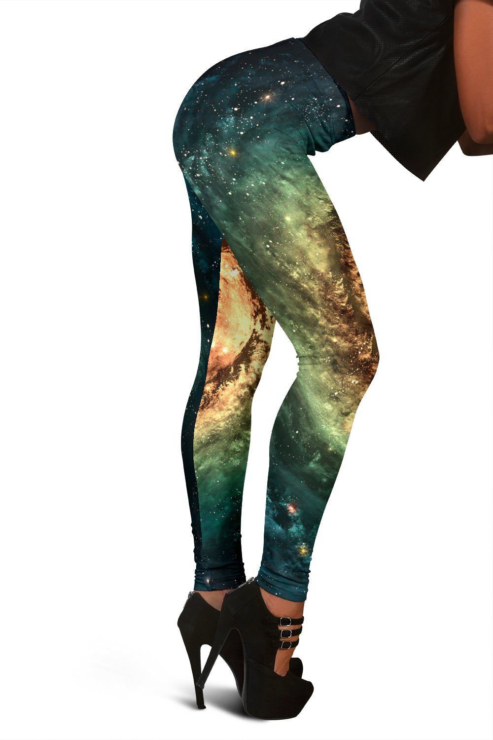 Green Yellow Spiral Galaxy Space Print Women's Leggings GearFrost