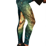Green Yellow Spiral Galaxy Space Print Women's Leggings GearFrost