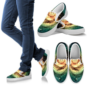 Green Yellow Spiral Galaxy Space Print Women's Slip On Shoes GearFrost
