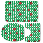 Green Zigzag Ladybird Pattern Print 3 Piece Bath Mat Set