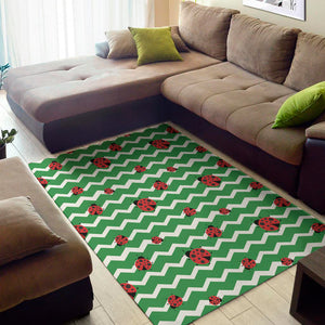 Green Zigzag Ladybird Pattern Print Area Rug