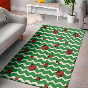 Green Zigzag Ladybird Pattern Print Area Rug