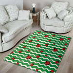 Green Zigzag Ladybird Pattern Print Area Rug