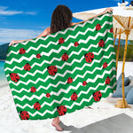 Green Zigzag Ladybird Pattern Print Beach Sarong Wrap