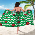 Green Zigzag Ladybird Pattern Print Beach Sarong Wrap