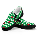 Green Zigzag Ladybird Pattern Print Black Slip On Shoes