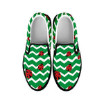 Green Zigzag Ladybird Pattern Print Black Slip On Shoes