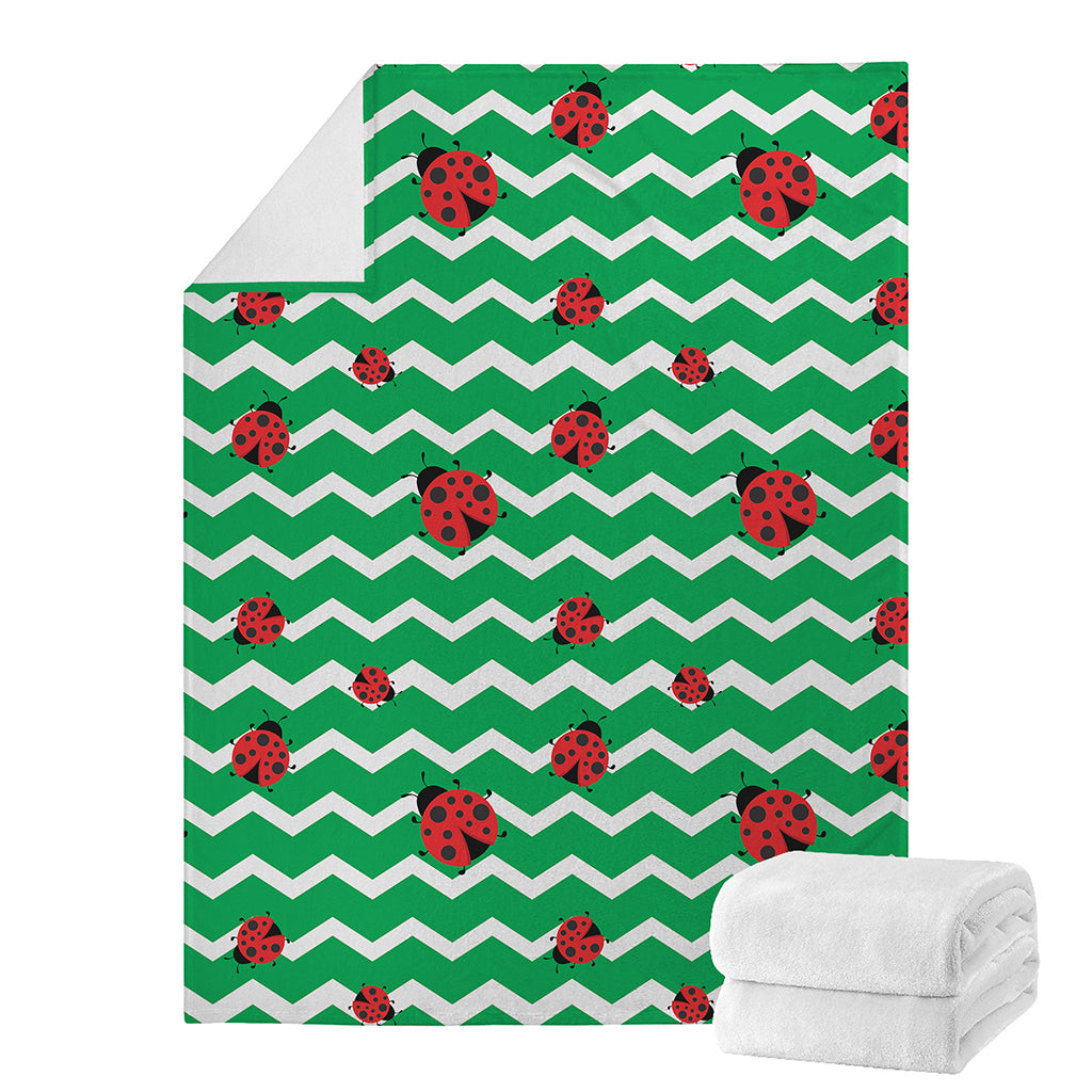 Green Zigzag Ladybird Pattern Print Blanket