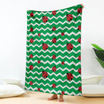 Green Zigzag Ladybird Pattern Print Blanket