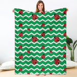 Green Zigzag Ladybird Pattern Print Blanket