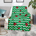 Green Zigzag Ladybird Pattern Print Blanket