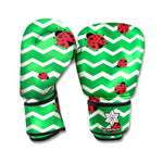 Green Zigzag Ladybird Pattern Print Boxing Gloves