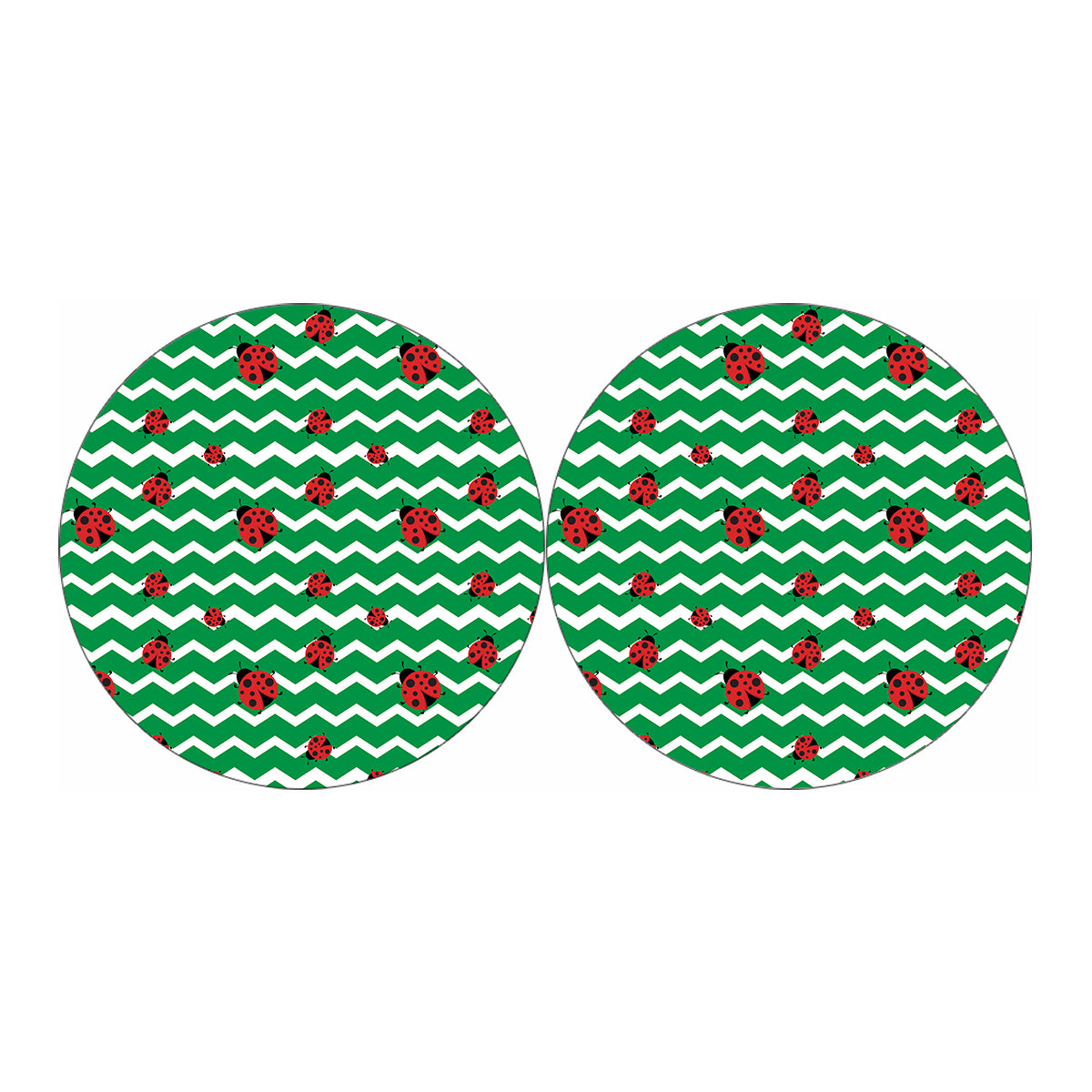 Green Zigzag Ladybird Pattern Print Car Coasters
