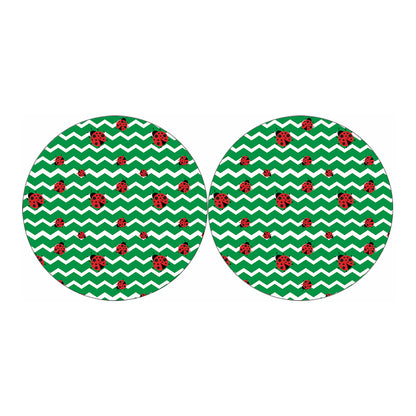 Green Zigzag Ladybird Pattern Print Car Coasters
