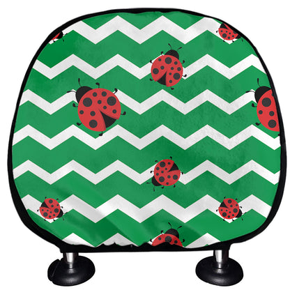 Green Zigzag Ladybird Pattern Print Car Headrest Covers