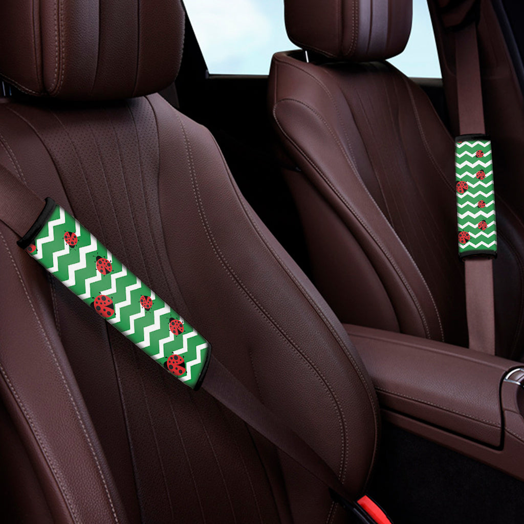 Green Zigzag Ladybird Pattern Print Car Seat Belt Covers