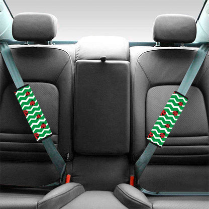 Green Zigzag Ladybird Pattern Print Car Seat Belt Covers