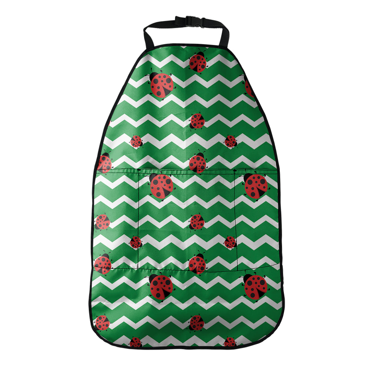 Green Zigzag Ladybird Pattern Print Car Seat Organizers