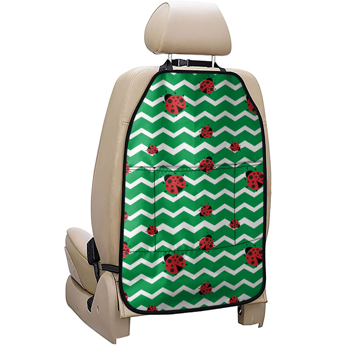 Green Zigzag Ladybird Pattern Print Car Seat Organizers
