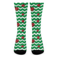 Green Zigzag Ladybird Pattern Print Crew Socks