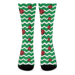 Green Zigzag Ladybird Pattern Print Crew Socks
