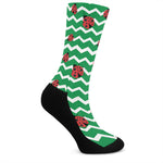 Green Zigzag Ladybird Pattern Print Crew Socks